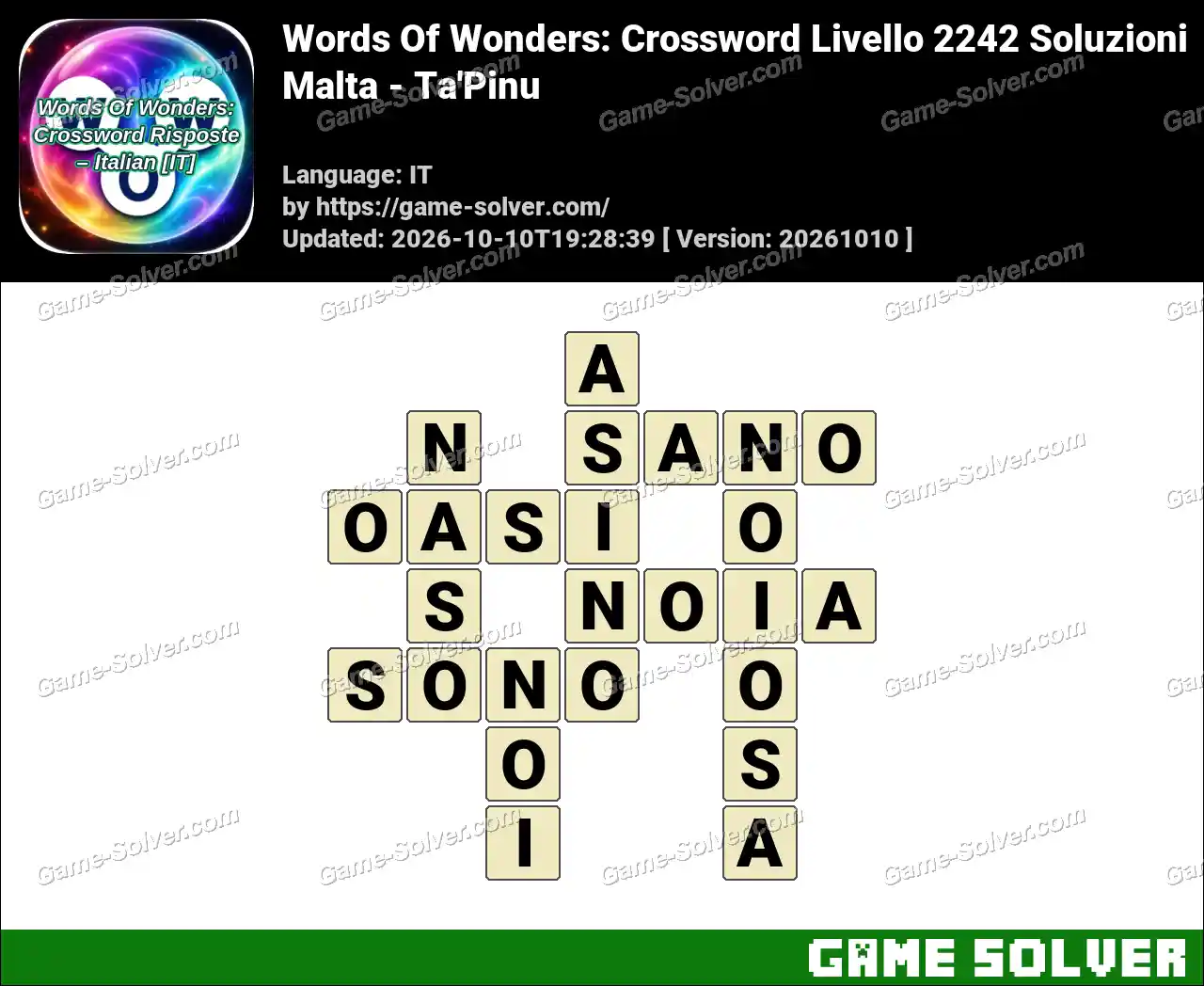 Words Of Wonders: Crossword Livello 2242 Soluzioni – Malta – Ta’Pinu